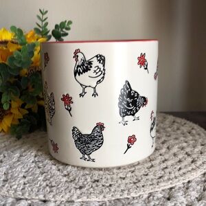 Farmhouse Chicken Pattern Ceramic Planter Pot - Cream with Black & Red Accents